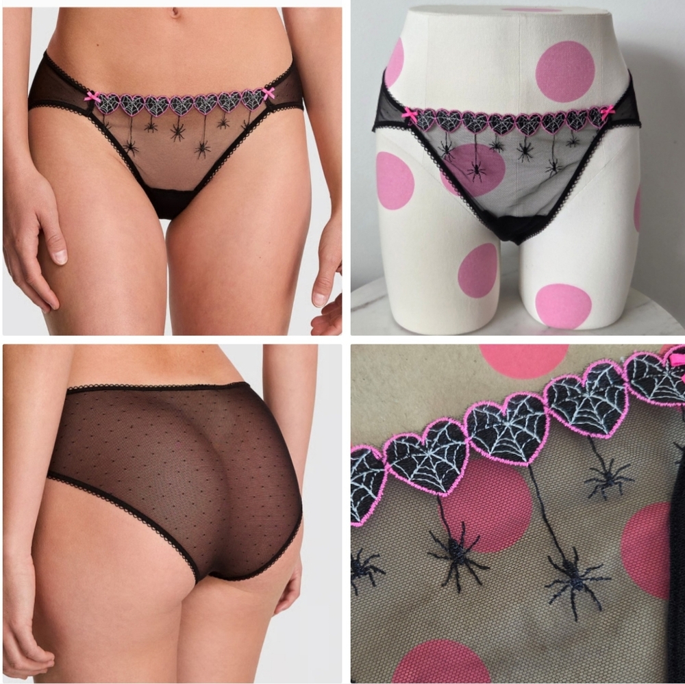Victoria's Secret Pink Halloween Wink Cheeky Panty NWT Spider Web Hearts Bows